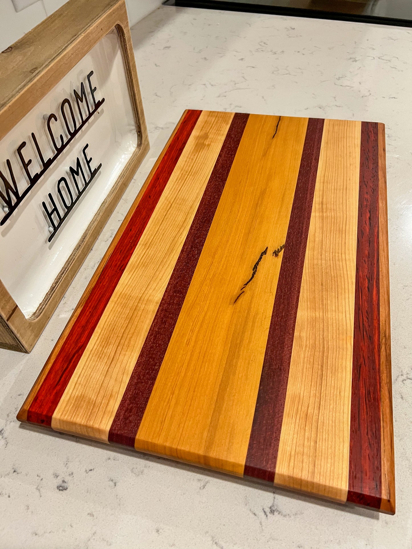 Cherry, Padauk, Hard Maple, Purple Heart, & Tempisque Cutting Board